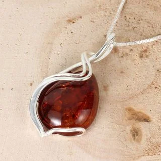 Cognac Baltic Amber Overlay Sterling Silver Pendant
