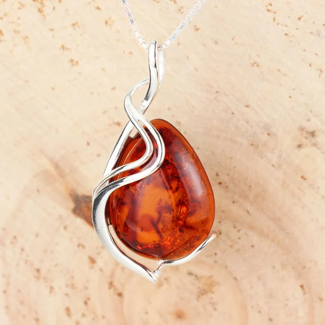 Baltic Amber Swirl Sterling Silver Pendant