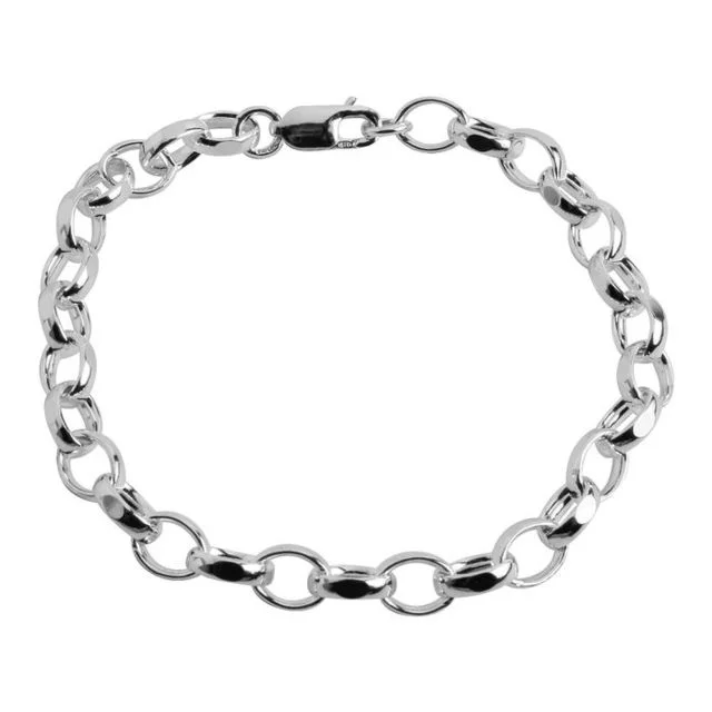 Solid Sterling Silver Diamond Cut Oval Belcher Bracelet