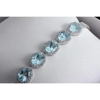 Rhodium Plated Silver Blue Topaz Bracelet - 7.5 inch / 19cm