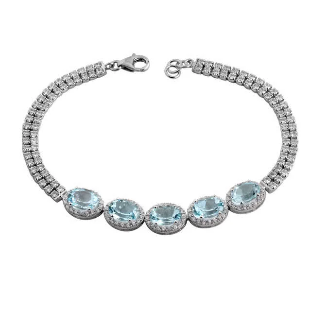 Blue Topaz Five Stone Silver Bracelet