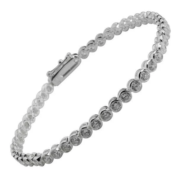 Cubic Zirconia Tennis Bracelet - Rub over settings do not catch on clothing and look superior