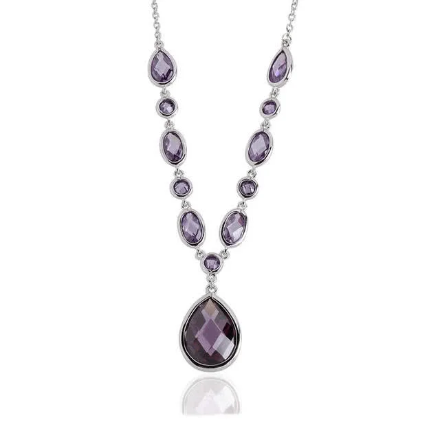 Amethyst Cubic Zirconia 'Y' Necklace - Includes 2 inch Extender