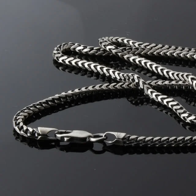 3mm Gunmetal Oxidised Franco Men's Silver Necklace