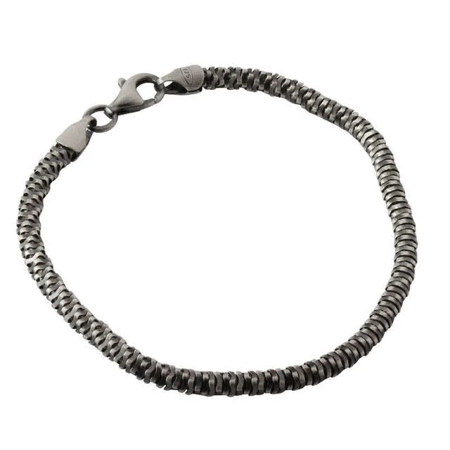 Men's Oxidised Silver Twist Bracelet - 22cm - 8.25 inch length, weighs 9.40 grams