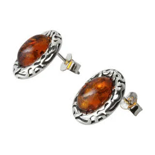 Honey Silver Amber Oval Earrings