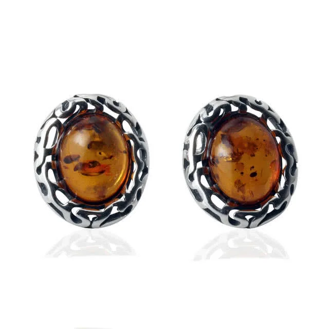 Honey Baltic Amber Silver Oval Earrings