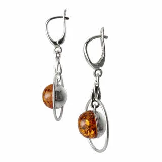 40mm Drop Silver Amber Bead in Circle Earrings