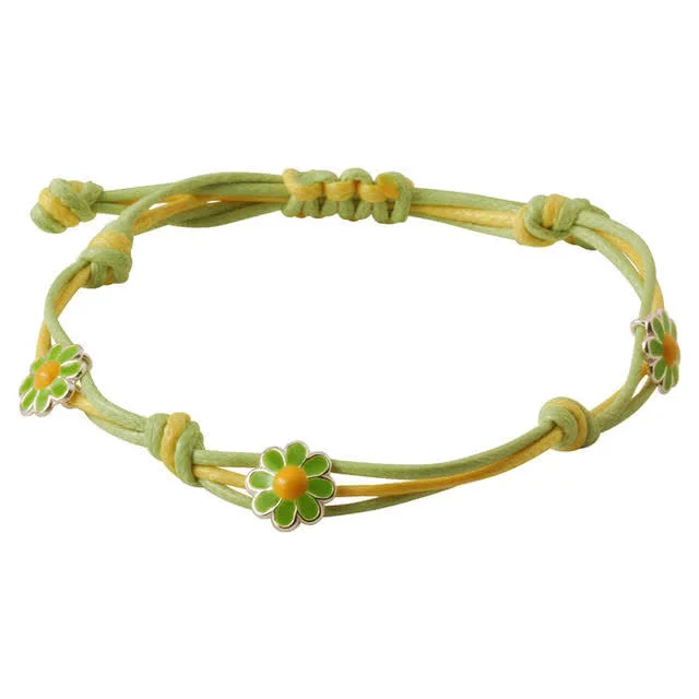 Girl's Adjustable Green and Yellow Flower Bracelet