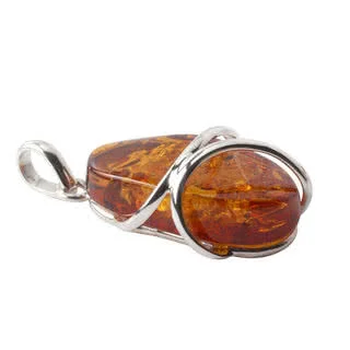 Silver Wire Wrapped Golden Honey Amber Silver Pendant