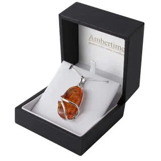 Warm Rich Coloured Amber Silver Wrapped Pendant