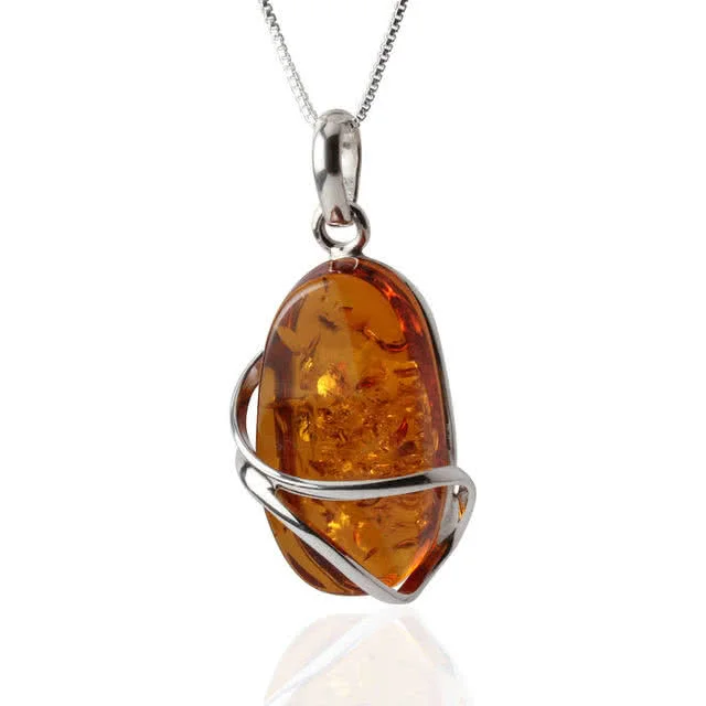 Honey Amber Silver Wrapped Pendant