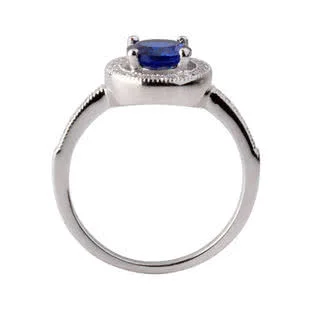 Silver Rhodium Plated Simulated Sapphire Halo Ring