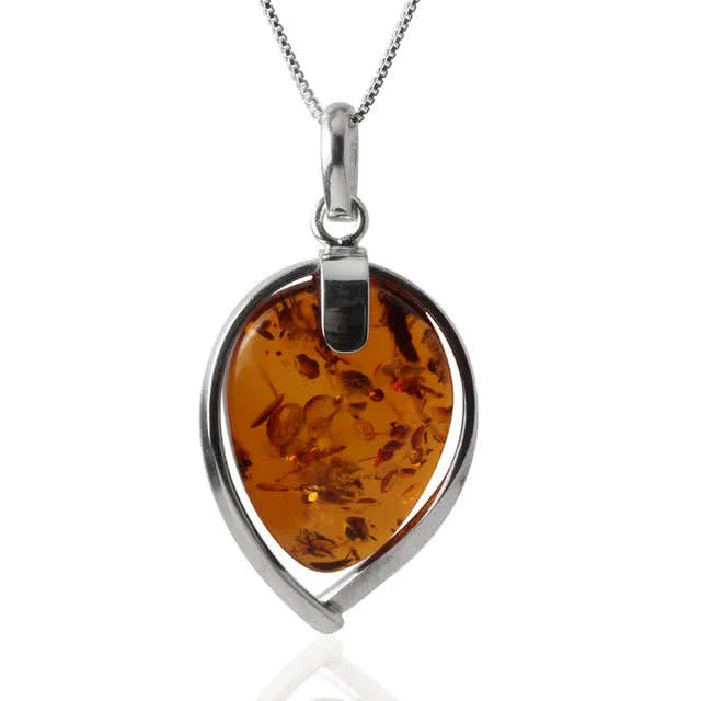 Large Baltic Amber Leaf Pendant