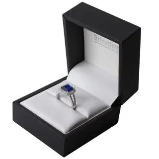 Rhodium Plated White Gold Look Simulated Sapphire Ring