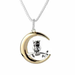 Owl in Moon Gold Plated Pendant