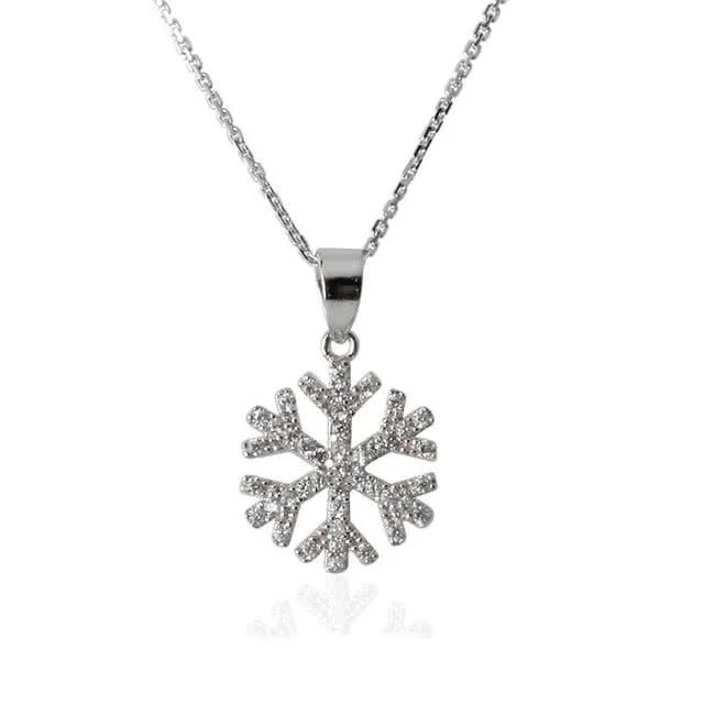 Silver Snowflake Pendant - 43 Cubic Zirconia Stones