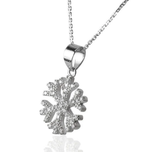 Snowflake Silver CZ Pendant - Rhodium Plated