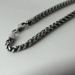 Men's Silver Oxidised Braided Curb Chain