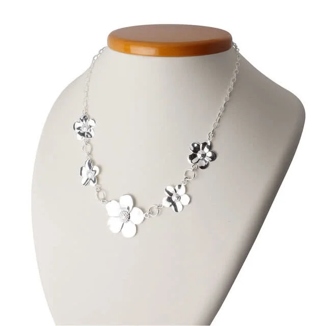 Large Sterling Silver Flower Necklace
