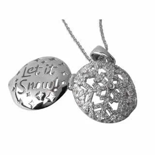 Rhodium Plated Snowflake Cubic Zirconia Sterling Silver Locket