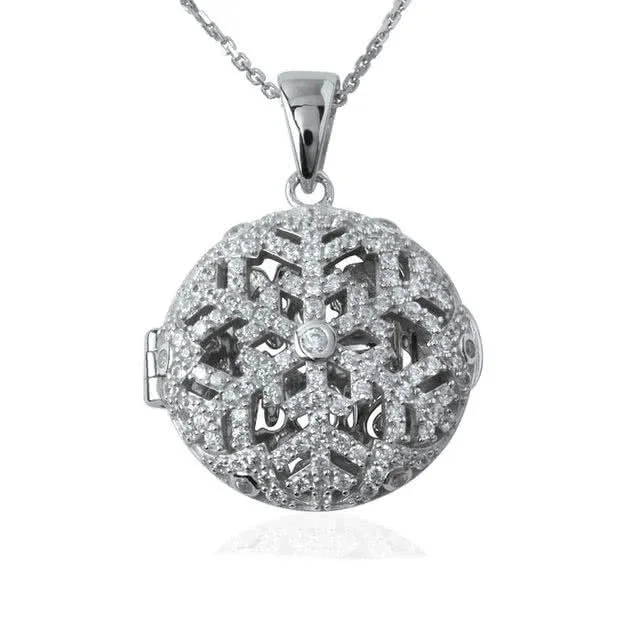 Snowflake Cubic Zirconia Silver Locket