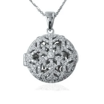 Cubic Zirconia Silver Snowflake Locket