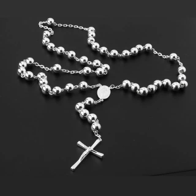Heavy Sterling Silver Rosary Necklace
