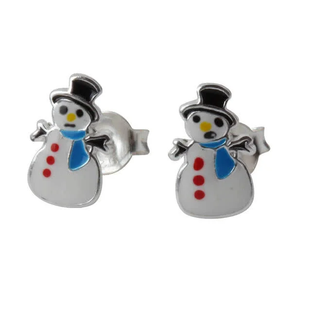 Sterling Silver Snowman Silver Stud Earrings - 9mm x 6mm