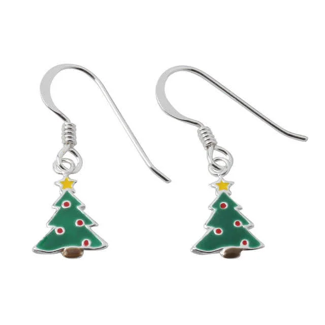 Christmas Tree Drop Earrings - Sterling Silver Christmas Collection