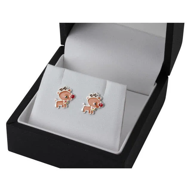 Rudolph Christmas Reindeer Silver Earrings