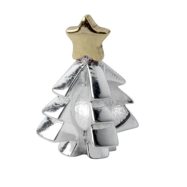 Sterling Silver Gold Plated Christmas Tree Charm Bead
