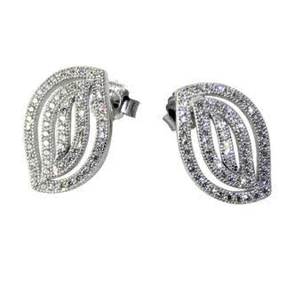 Simulated Diamond Micro Set Leaf Earrings
