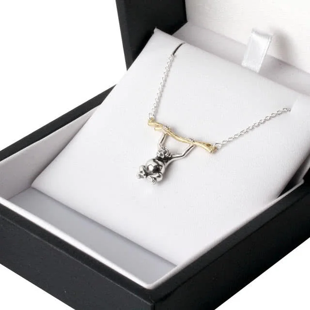 Swinging Monkey Silver Necklace