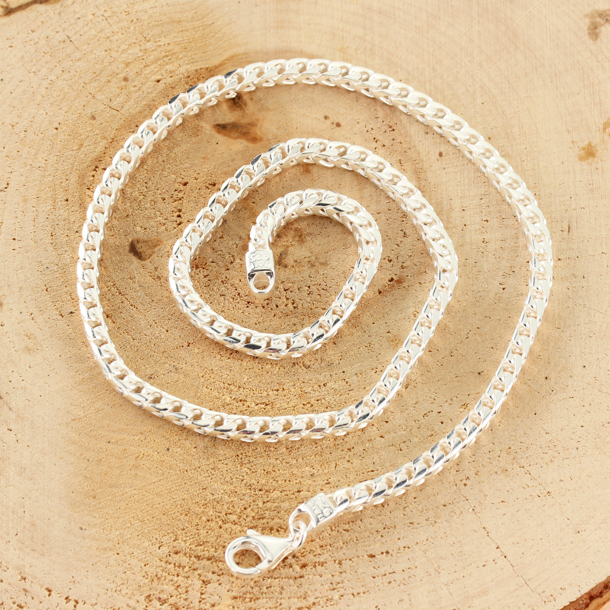 Men's Heavy Sterling Silver Franco Curb Chain 3.70mm