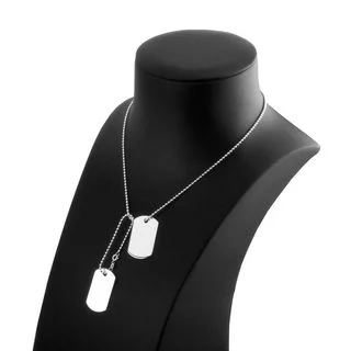 Solid Sterling Silver Dog Tag Necklace Set 