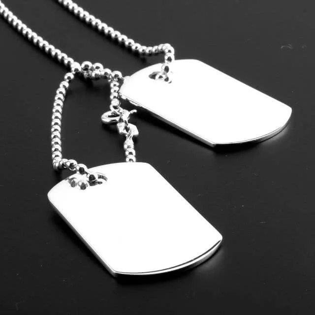 Mini Double Dog Tag Necklace Set - Personalise with engraving on both sides of each tag