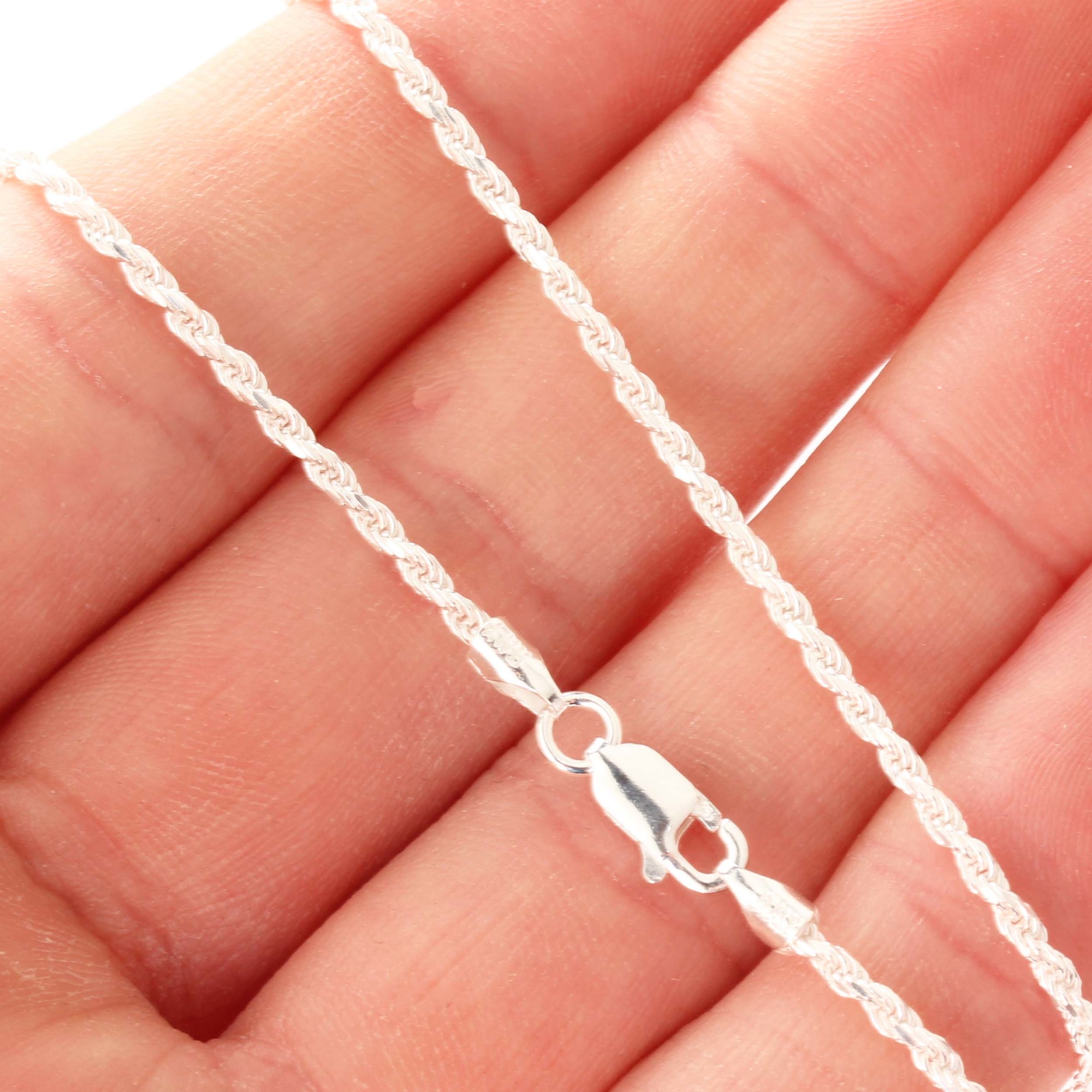 Solid Sterling Silver Ladies Diamond Cut Lightweight Rope Chain Necklace