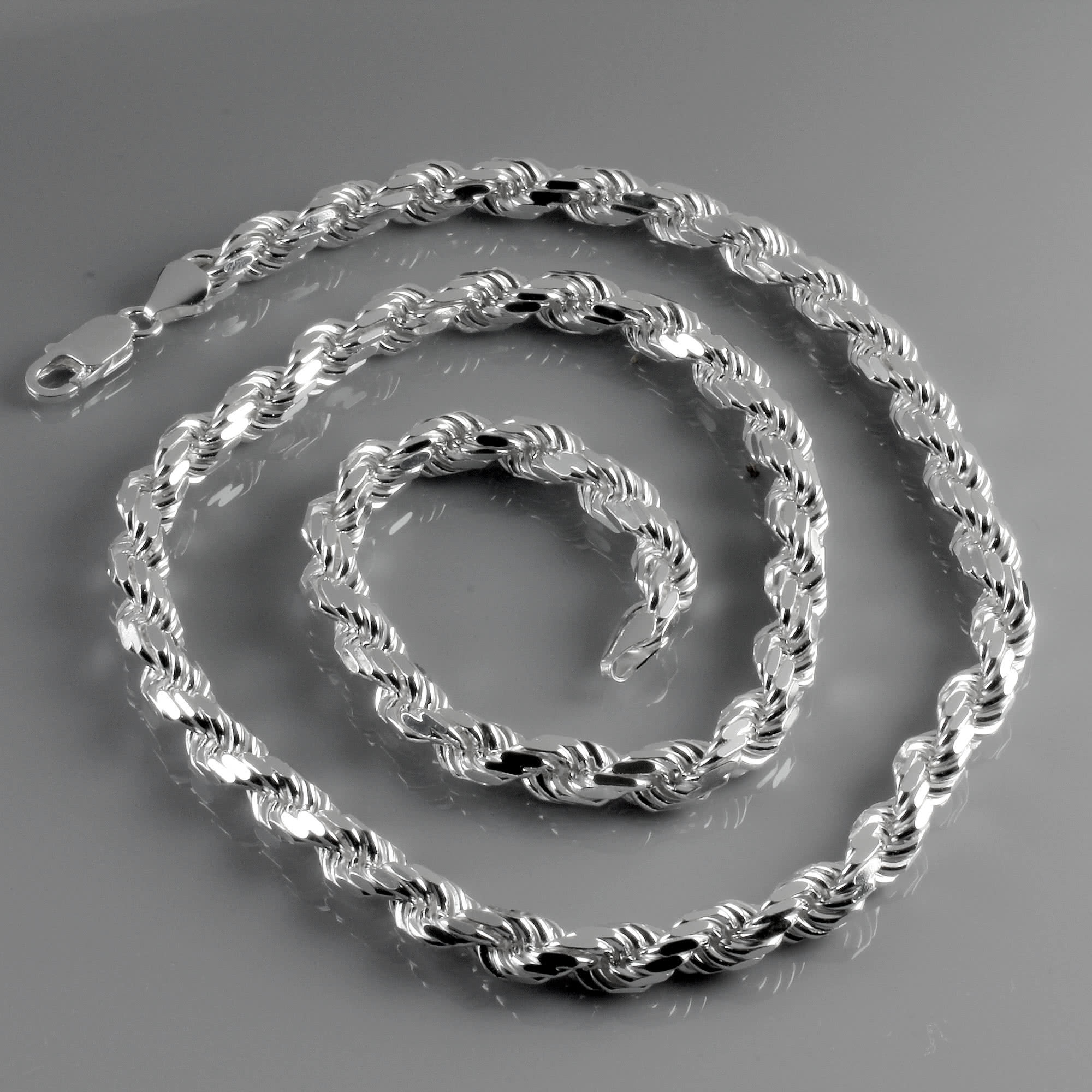 Solid Sterling Silver Diamond Cut Heavy Rope Chain 7.20mm Diameter