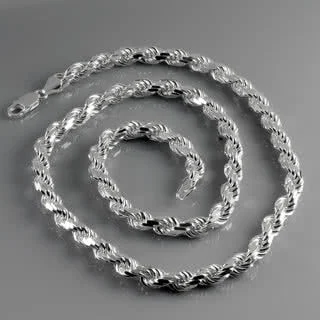 Heavy Diamond Cut Silver Rope Chain - 18 to 34 inches - Super heavy and super shiny rope chain!