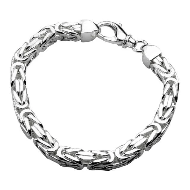 Heavy Chunky Men's Square Byzantine Sterling Silver Bracelet - 8mm Width