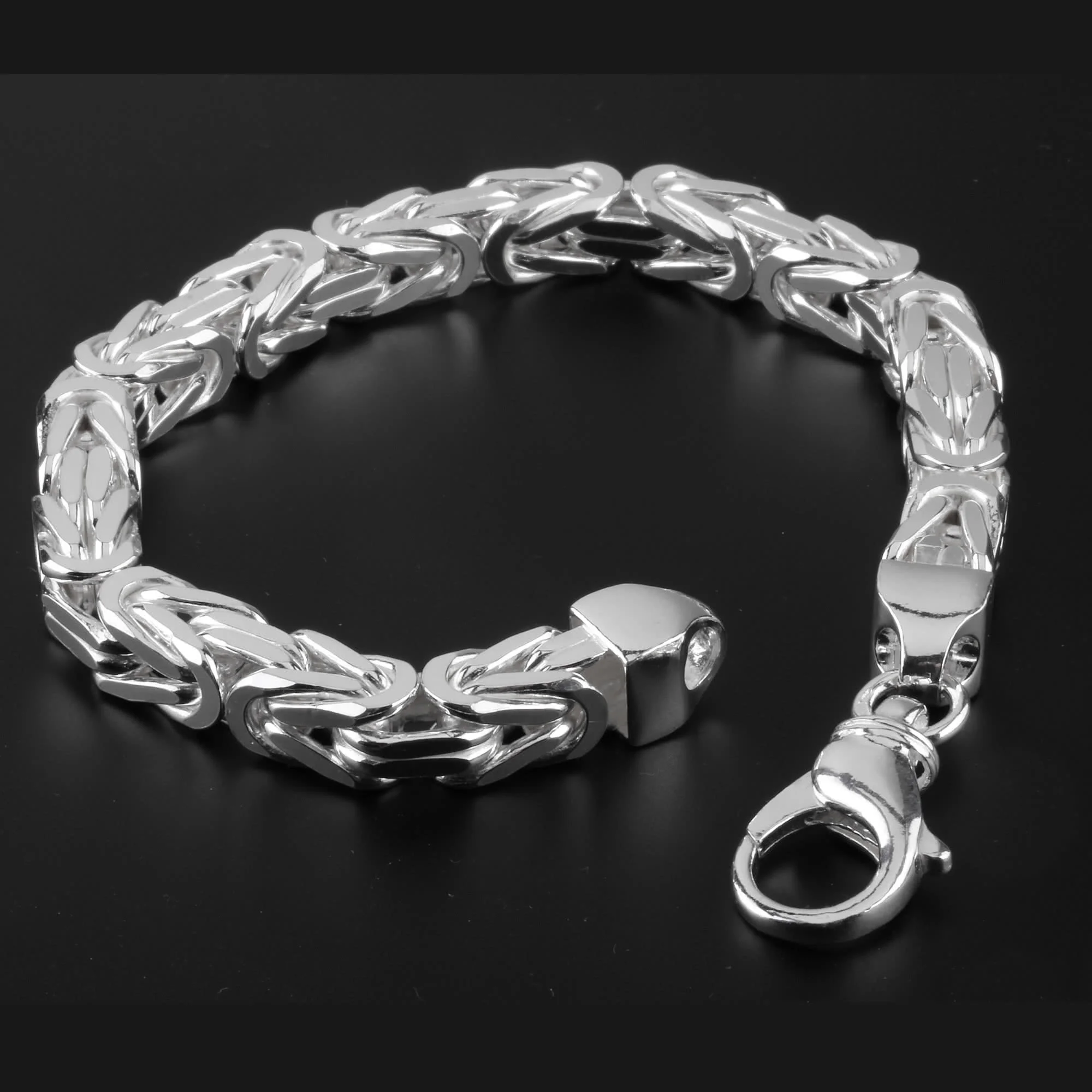 Heavy Chunky Men's Square Byzantine Sterling Silver Bracelet - 8mm Width