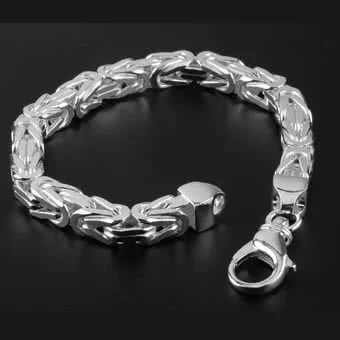 Heavy Men's Square Byzantine Silver Bracelet - 8mm