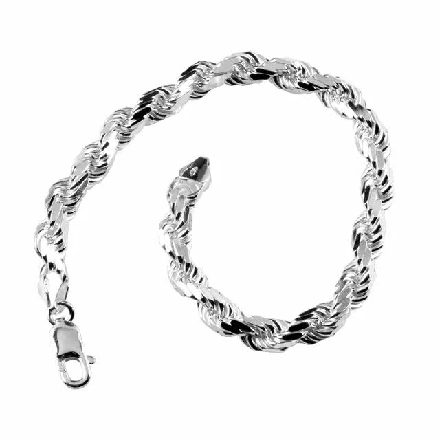 Heavy Diamond Cut Men's Silver Rope Bracelet 7.20mm Diameter 