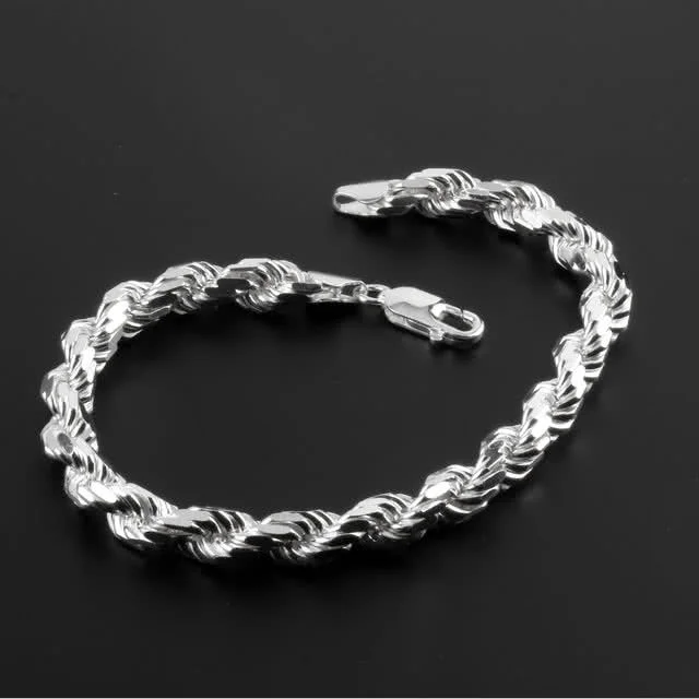 Heavy Diamond Cut Silver Rope Bracelet -  Diamond cutting to the edges giving a more masculine look