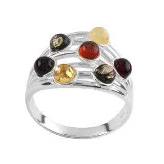 Highly Polished Multi Coloured Baltic Amber Silver Ring