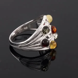 Amber Silver Multi Coloured Ring - 3.80 grams - 15mm wide tapering to 3mm at the back of the ring