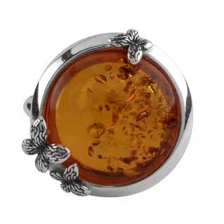 Silver Butterflies Amber Ring