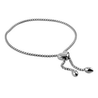 Rhodium Plated Sterling SIlver Heart Slider Bracelet