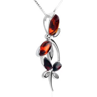 Sterling Silver Double Dragonfly Honey and Cognac Amber Pendant